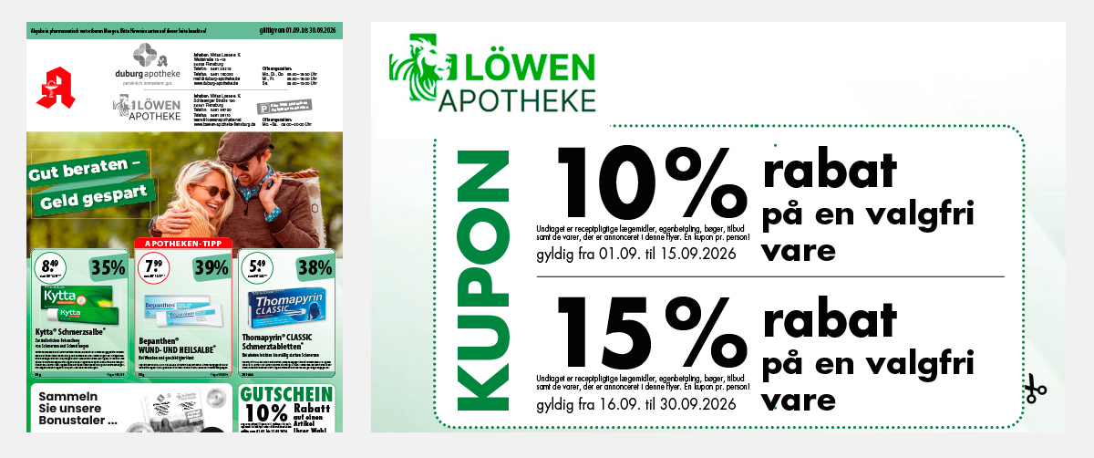 Nyt: Denne måneds tilbud og tilgodebeviser fra Löwenapotheke Flensburg